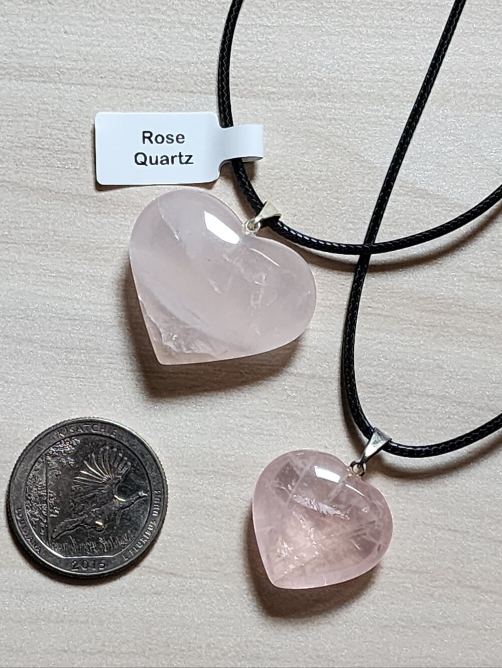Rose Quartz Heart Pendant Necklaces - Mom & Daughter Gift Set